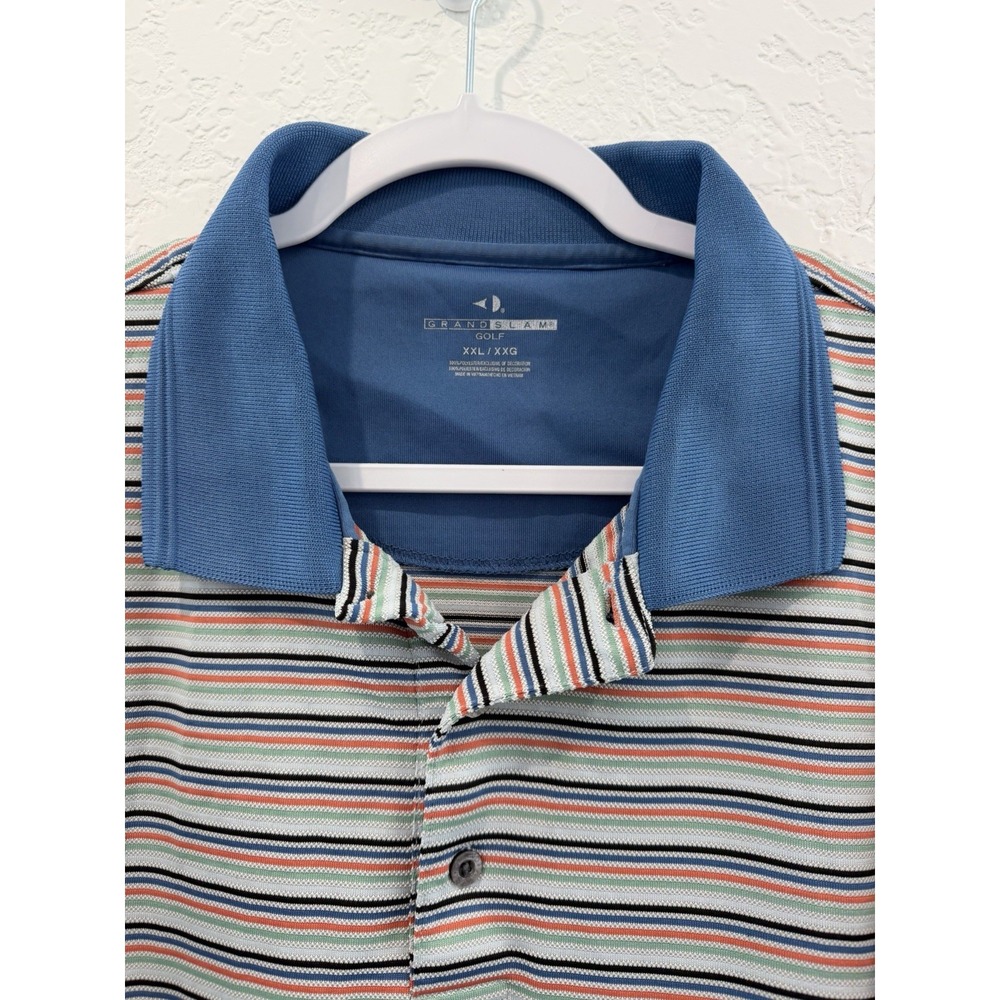 Grand Slam Golf Men's XXL Regular Fit Golf Polo Striped Blue Orange lightweight